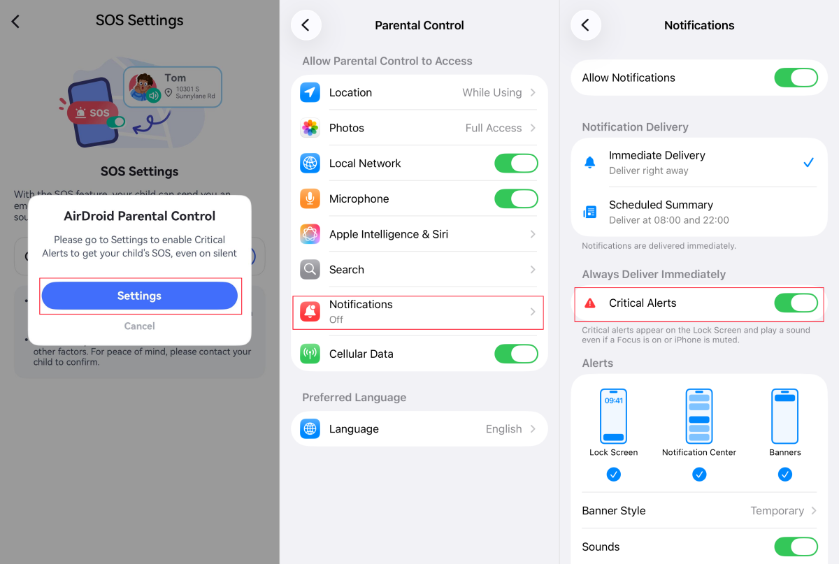 enable SOS settings on iPhone